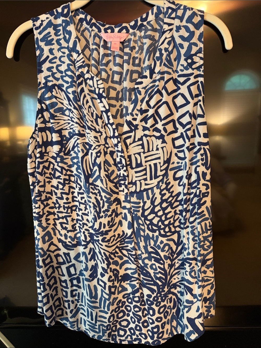 Lilly Pulitzer Blue and White Printed Sleeveless Blouse